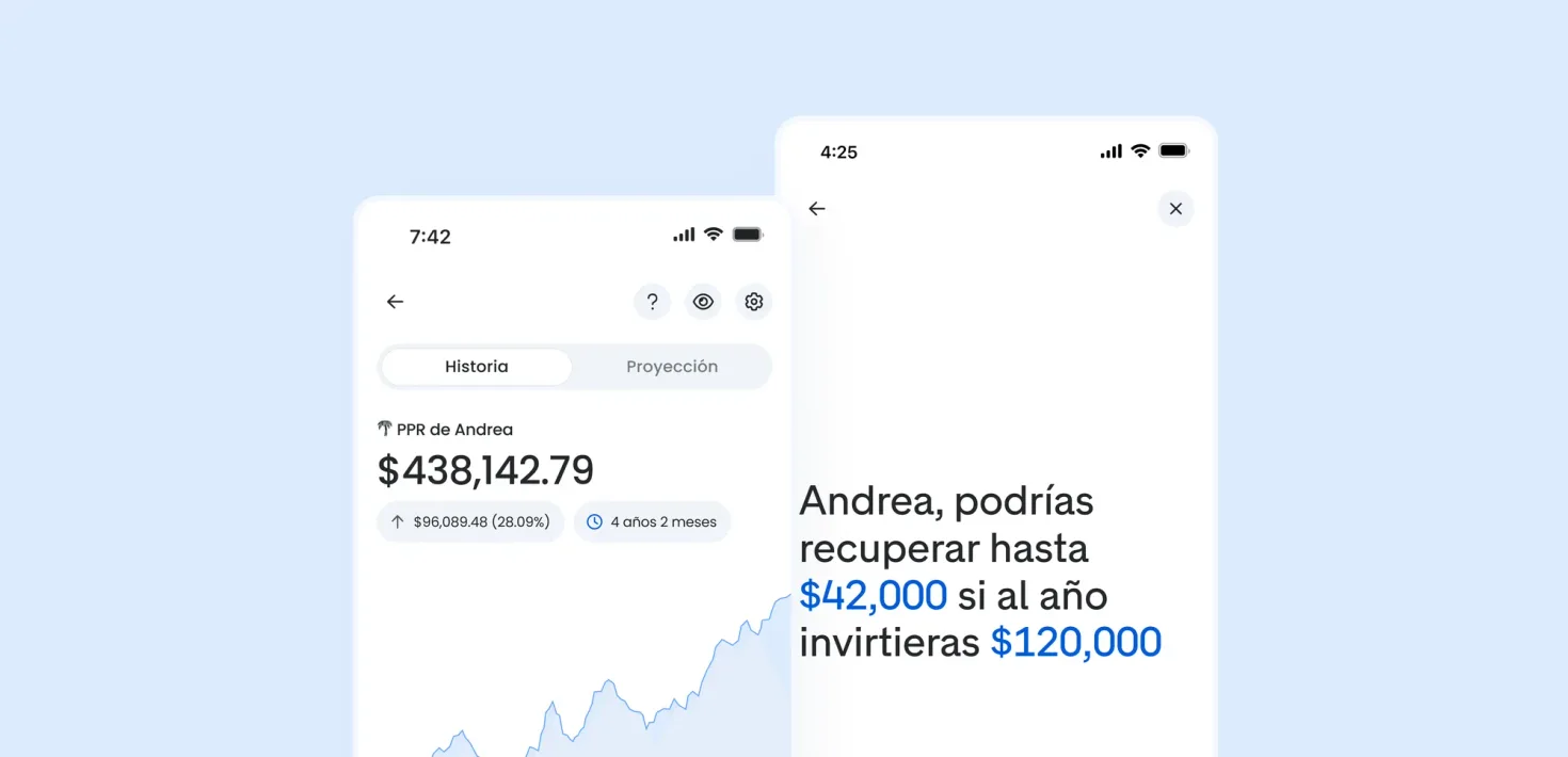 Imagen de Fintual: dos pantallas del plan personal de retiro en la aplicación